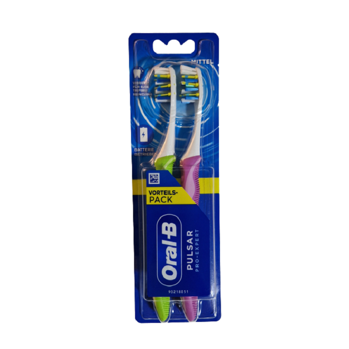 Set 2 Periuta de dinti Oral-B Pulsar Pro-Expert alimentata cu baterii, roz si verde - Periute de dinti clasice 8201a773b3c5e8d21005ca1aef08a434