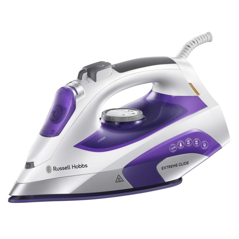 Fier de calcat Russell Hobbs 21530-56 Extreme glide, Talpa cu turmalina, 150 g/min, 2400 W, Alb/Mov