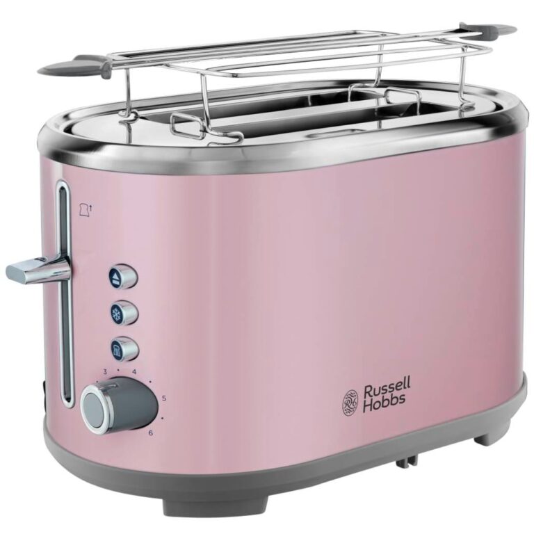 Prajitor de paine Russell Hobbs Bubble Soft Pink 25081-56, 930 W, 2 fante extra-late, 6 setari, Decongelare, Inox, Roz