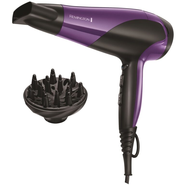 Uscator de par Remington D3190, 2200 W, Ionizare, 3 Trepte temperatura, 2 Viteze, Concentrator, Difuzor, Negru/Mov
