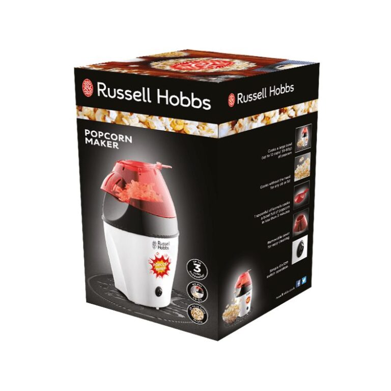 Masina de facut floricele, Russell Hobbs Fiesta, 1200 W, Capacitate: 12 cesti mari, Alb