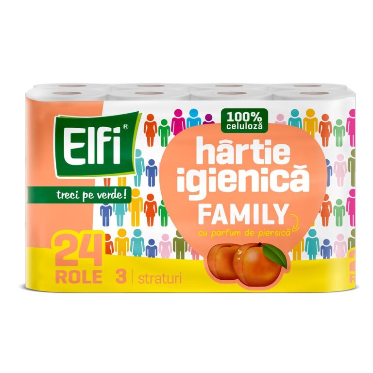 Hartie igienica Elfi Family Piersica, 3 straturi, 24 role