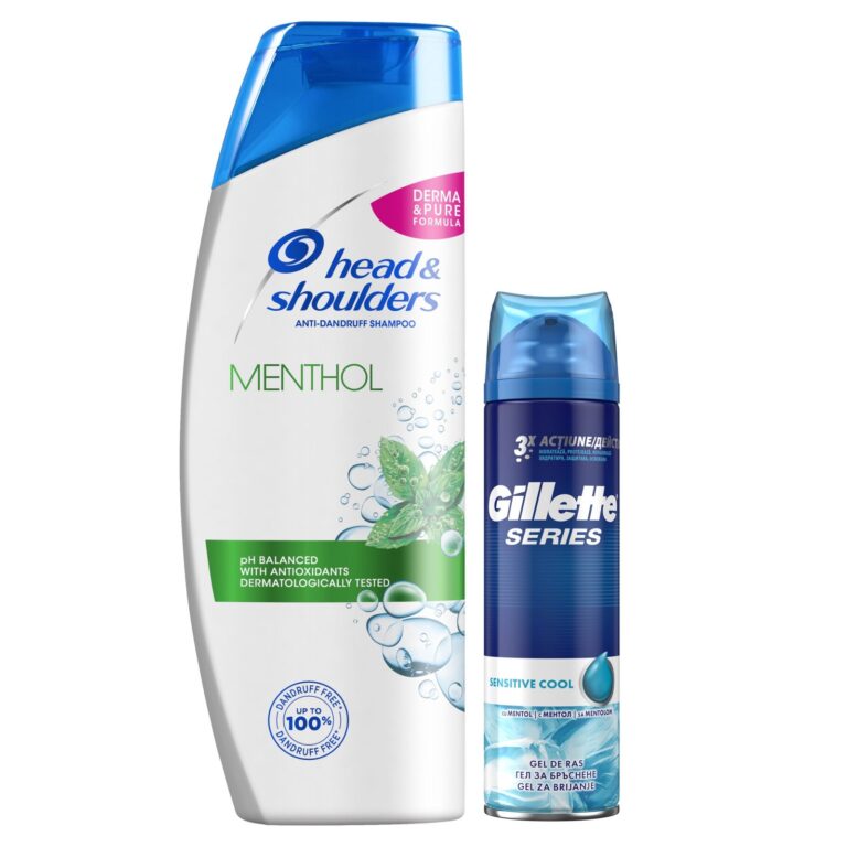 Set cadou: Sampon Head&Shoulders Menthol, 675 ml + Gel de ras Gillette Series Sensitive Cool, 200 ml