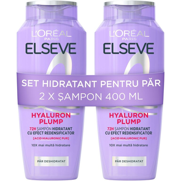 Pachet: 2 x Sampon hidratant Elseve Hyaluron Plump L'Oreal Paris pentru par deshidratat, 400 ml