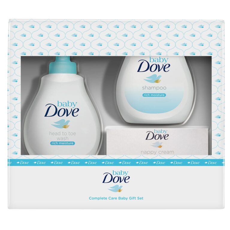 Set cadou Baby Dove Rich Moisture: Lotiune de spalare pentru par si corp, 200 ml + Sampon, 200 ml + Crema scutec, 45 g