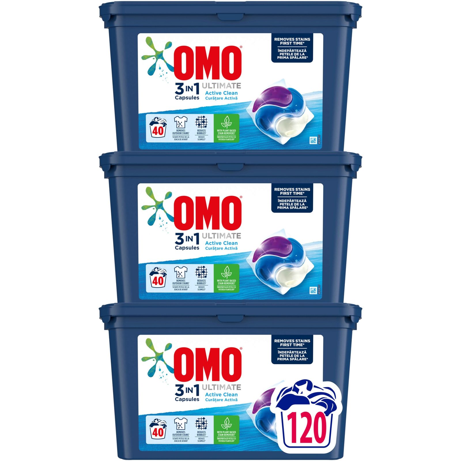 Detergent capsule Omo Ultimate Active Clean Trio Caps, 120 Spalari - Detergent rufe Detergent capsule Omo Ultimate Active Clean Trio Caps, 120 Spalari