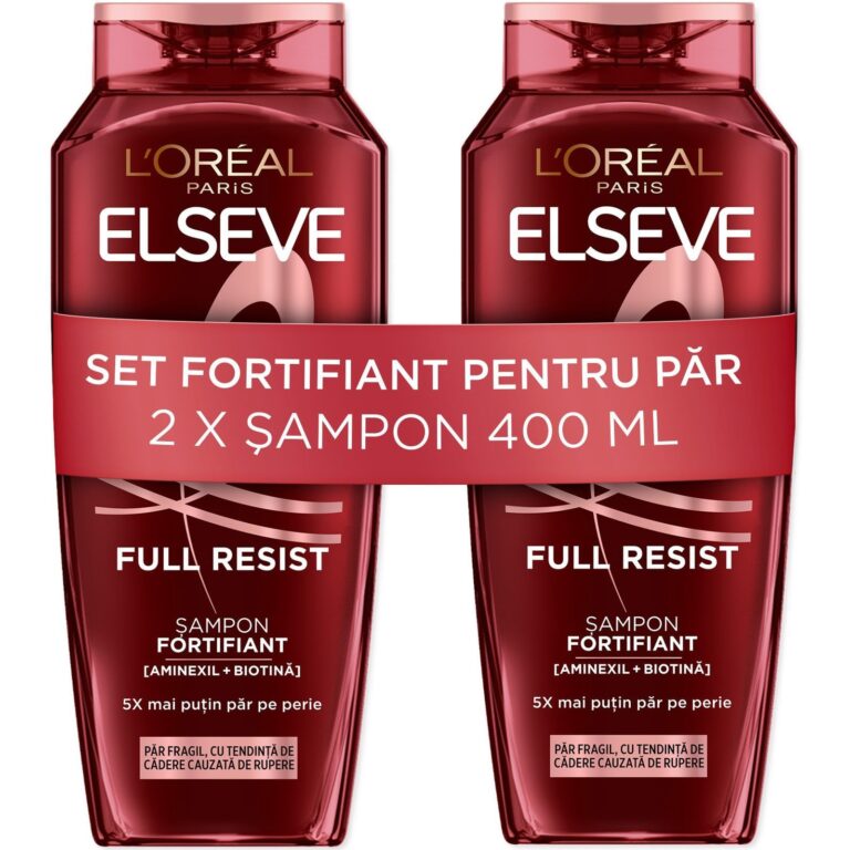 Pachet: 2 x Sampon fortifiant Elseve Full Resist L'Oreal Paris pentru par fragil cu tendinta de cadere, 400 ml