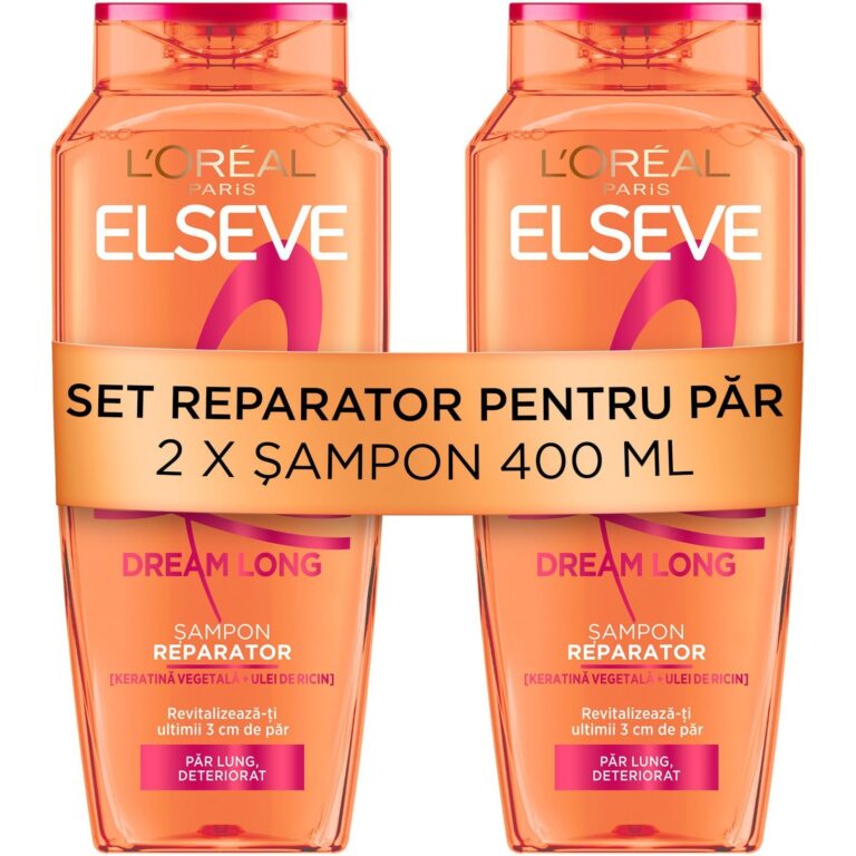 Pachet: 2 x Sampon reparator Elseve Dream Long L'Oreal Paris pentru par lung si degradat, 400 ml
