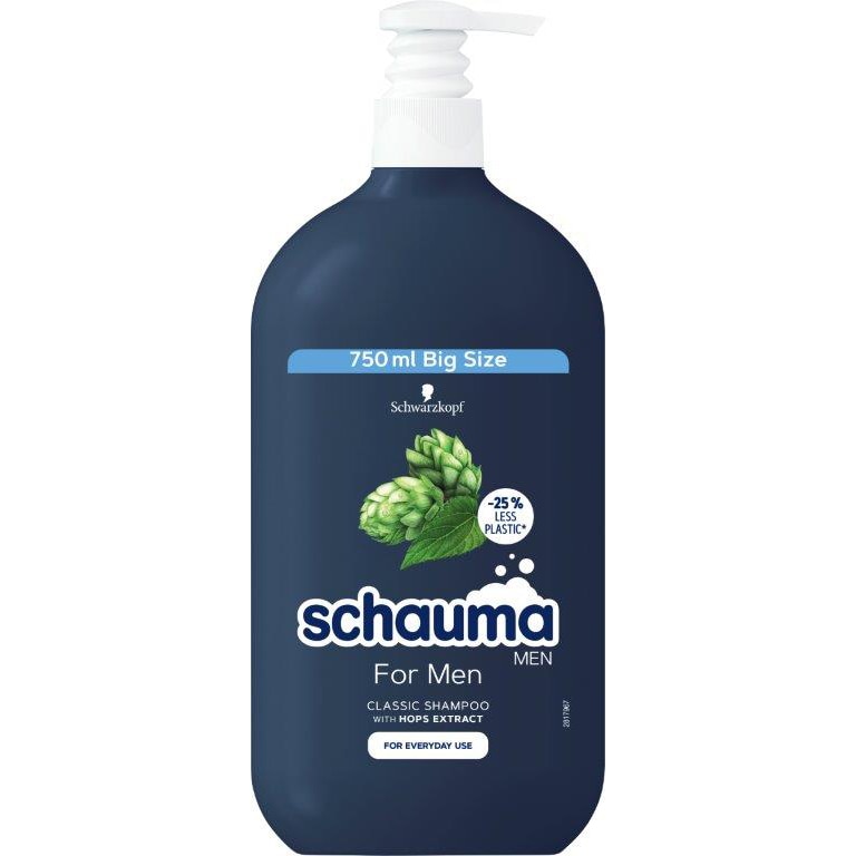 Sampon Schauma Clasic pentru ingrijirea parului pentru uz zilnic, Hamei, Family Size, Barbati, 750 ml
