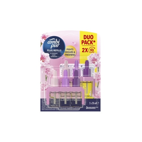 Odorizant de camera electric 3V, reumplere 20 ml x 2 bucati, flori si primavara ** Ambi Pur