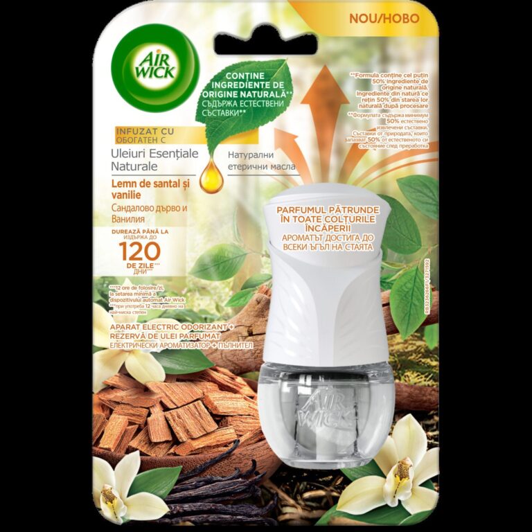 Odorizant electric de camera Air Wick, Lemn de Santal & Vanilie, 19ml
