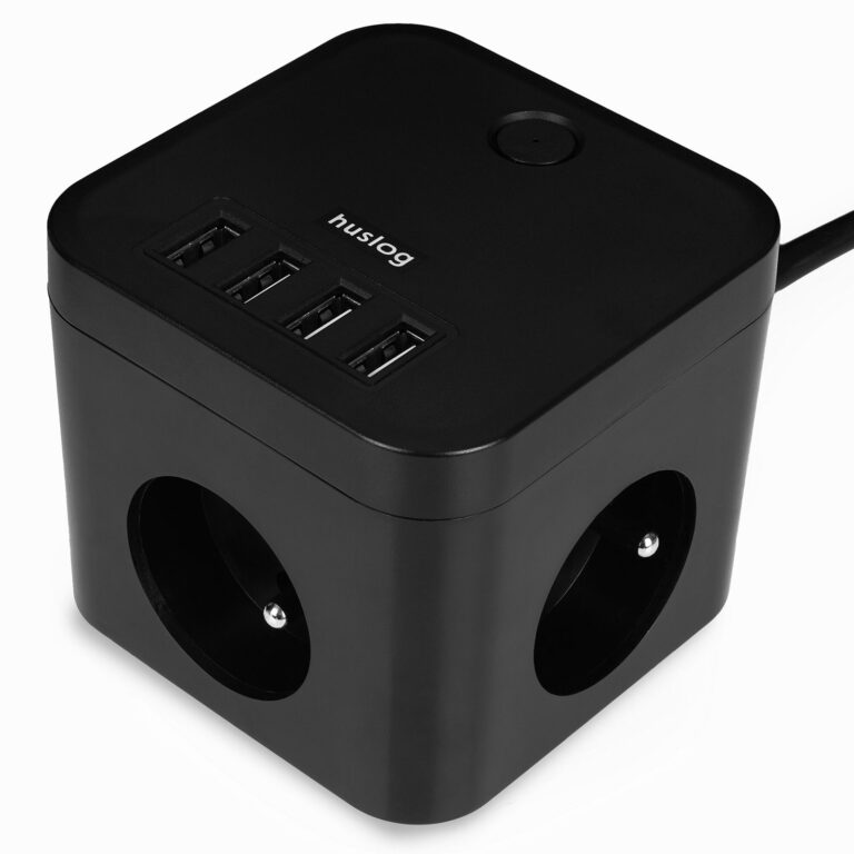 Prelungitor cube Huslog EMX-190224, Negru 4xUSB 5V, 2.1A, 3 prize, protectie copii, 1, 5, 230 V 50/60 Hz, max. 10 A