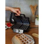 Aparat de vafe Huslog, 1200W, neaderenta, reglare temperatura, neagra si argintie, 2 gofre simultan