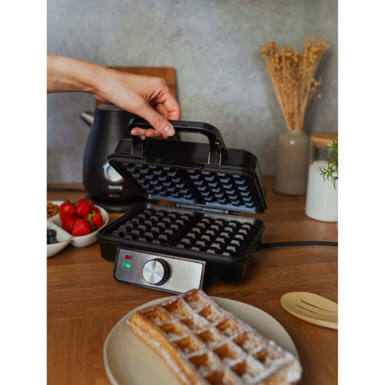 Aparat de vafe Huslog, 1200W, neaderenta, reglare temperatura, neagra si argintie, 2 gofre simultan