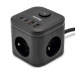 Prelungitor Huslog, 3 prize, 4 USB, 1.4m, negru