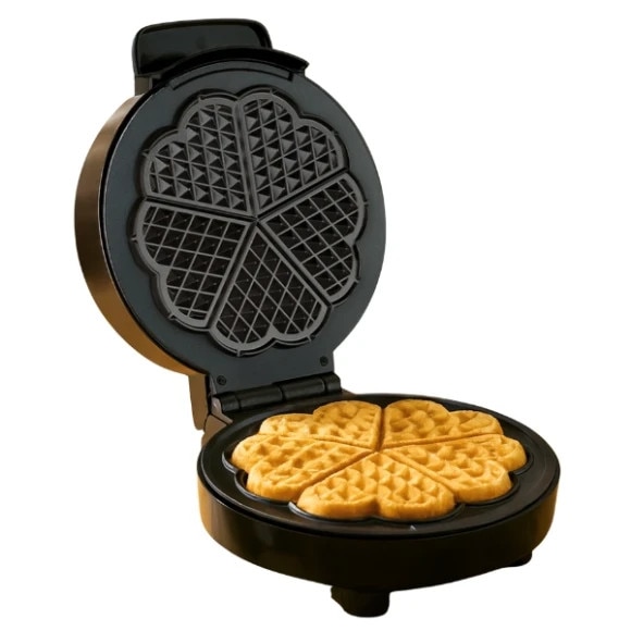 Aparat de vafe/gofre 1200W in forma de inima, Diametrul placii: 19 cm, Negru