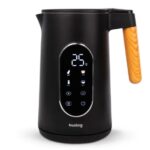 Cana fierbator 1, 7 L cu panou tactil, maner din lemn, modern, 2200 W, Negru