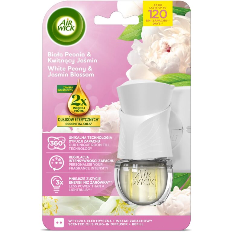 Odorizant de camera electric Air Wick Bujor Alb si Flori de Iasomie, 19ml