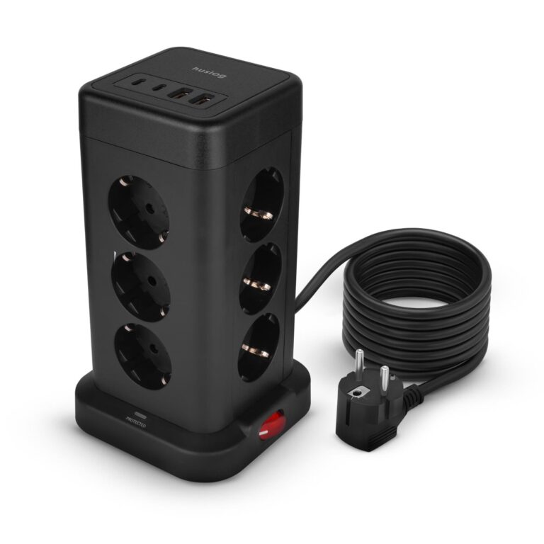 Prelungitor vertical 12 sloturi, 12 prize AC, 4 porturi USB, Protectie impotriva suprasarcinii