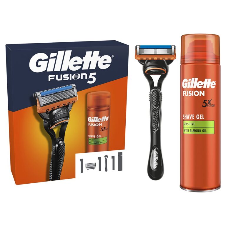 Set cadou Gillette Fusion: Aparat de ras + Gel de ras Fusion Ultra Sensitive, 200 ml