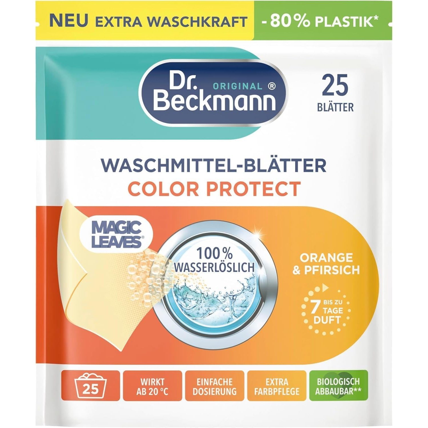 Detergent de rufe Dr. Beckmann, Magic Leaves, 25 spalari, portocala si piersica, servetele, colorate - Detergent rufe Detergent de rufe Dr. Beckmann, Magic Leaves, 25 spalari, portocala si piersica, servetele, colorate
