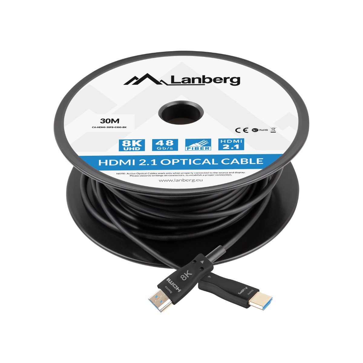 Rola cablu optic HDMI v.2.1, 30m, 8K-60Hz, tata-tata, Lanberg 43753, Ultra High Speed, DSC-10K, DSC, eARC, HDR10+ - Cabluri si accesorii Rola cablu optic HDMI v.2.1, 30m, 8K-60Hz, tata-tata, Lanberg 43753, Ultra High Speed, DSC-10K, DSC, eARC, HDR10+