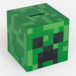 Pusculita pentru copii, in forma de cub, lemn, 14x14x14 cm, verde/negru