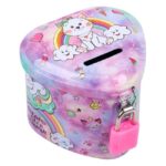 Pusculita Metalica pentru Copii cu Lacat Mov Inima Pisica 8x8x6cm