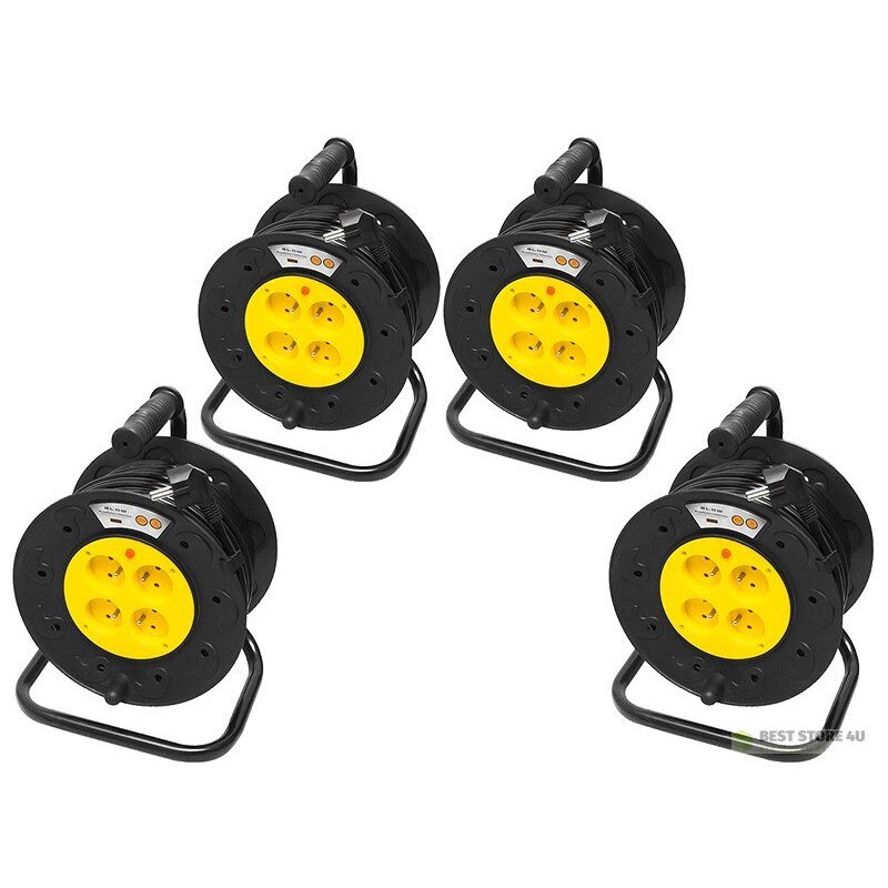 Prelungitor cu tambur 4 guri cu impamantare 50m 3x2,5mm, negru/galben - Prelungitoare Prelungitor cu tambur 4 guri cu impamantare 50m 3x2,5mm, negru/galben