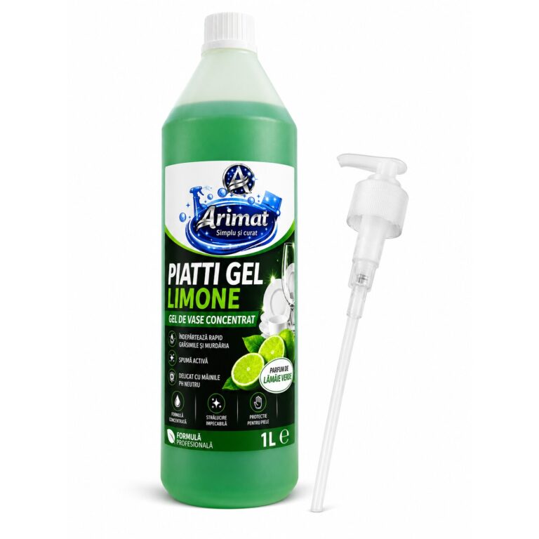 Arimat® Piatti Gel Limone Detergent gel concentrat pentru vase, 1 L, cu pompita dozatoare inclusa