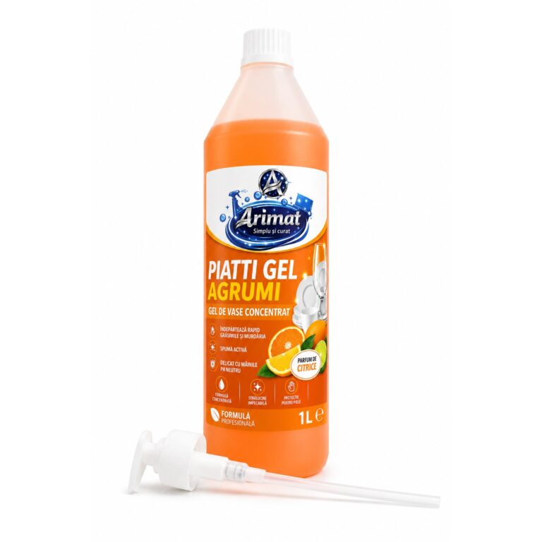Arimat® Piatti Gel Argumi Detergent gel concentrat pentru vase, 1 L, cu pompita dozatoare inclusa, parfum de citrice