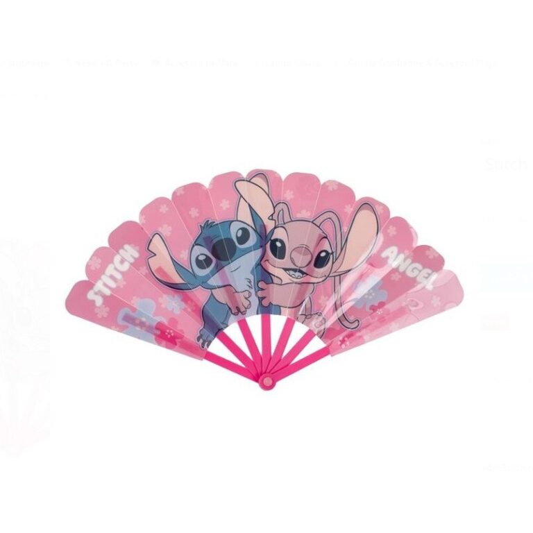 Evantai pentru copii Stitch, 24, 5 cm, pliabil, roz, usor si compact, ideal pentru zilele calduroase, vacanta si plaja