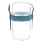 Caserola dubla pentru alimente Lunch Box 1.1L, cu furculita si lingura incluse, 2 compartimente, recipient pentru sos