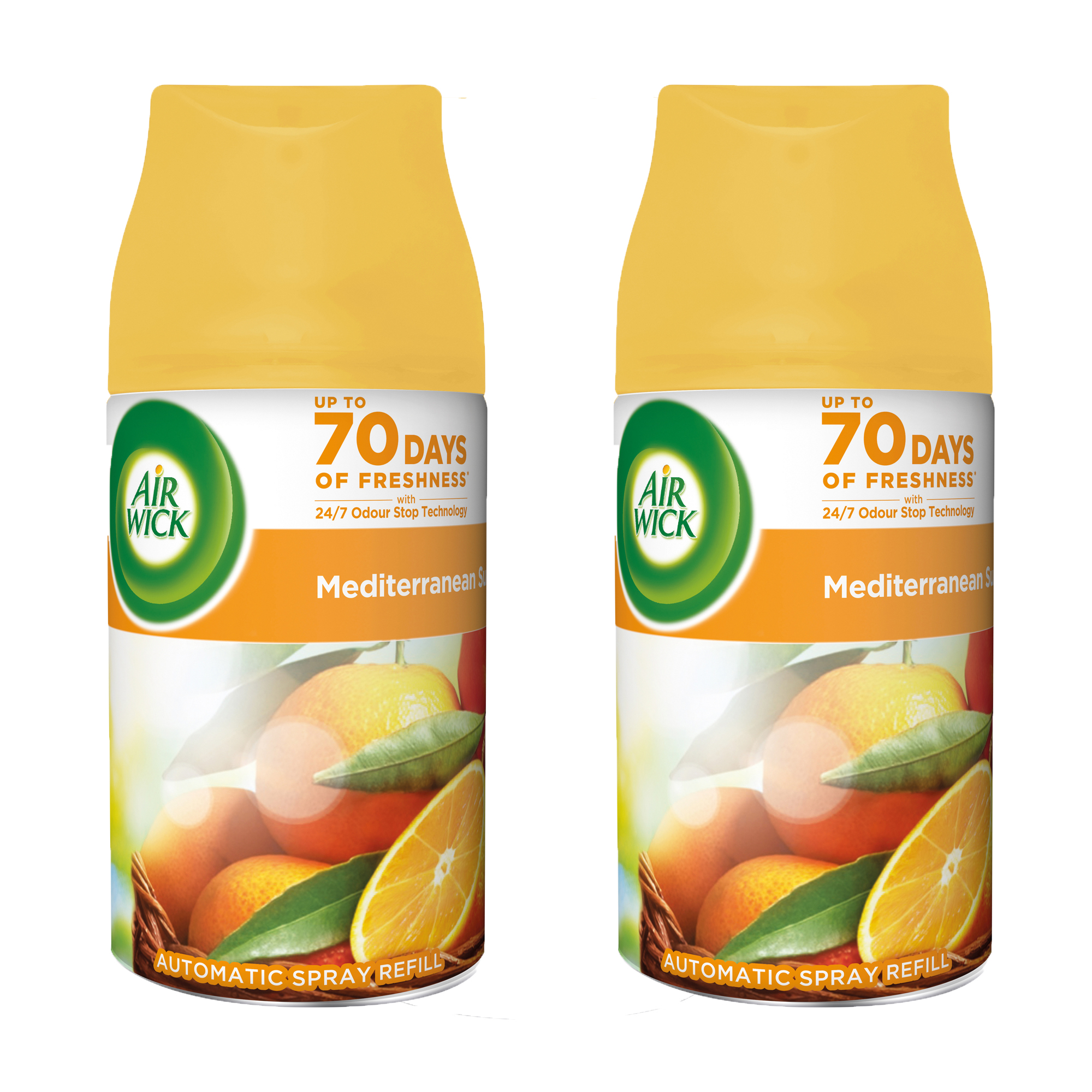 Set 2 rezerve odorizant Freshmatic, Air Wick, Vara mediteraneana, 2 x 250 ml - Odorizant camera 460f763eb96e09285bbf930a639af5a7