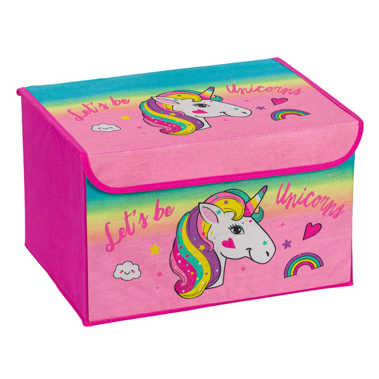 Cutie pliabila, Zola®, pentru depozitare, cu capac, roz cu unicorn, 40x30x25 cm - Cutii depozitare 5642012d481874bb3d0511244cbe1c98