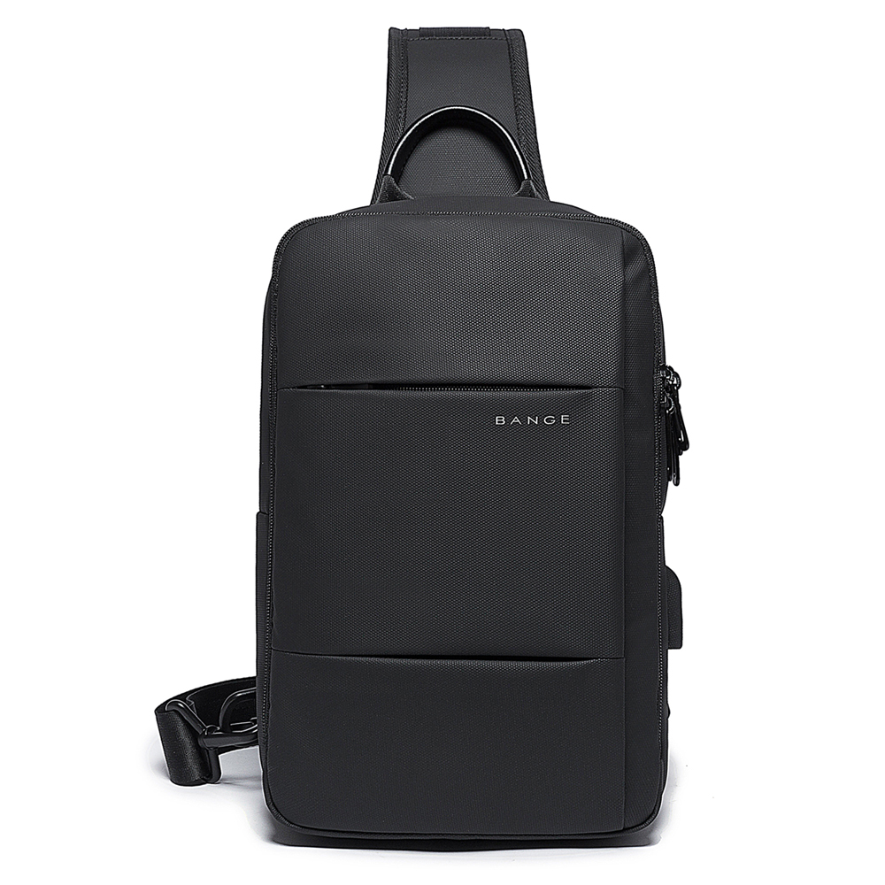 Rucsac crossbody/de umar casual, impermeabil, cu doua compartimente si port de incarcare USB, Bange, Negru - Genti laptop e455ae793dbb1574e98ecc6da19f8c1e