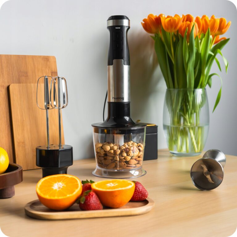 Blender/ Tocator/ Mixer de mana 3 in 1 multifunctional, 1500W, Turbo, Cana masurat, Negru