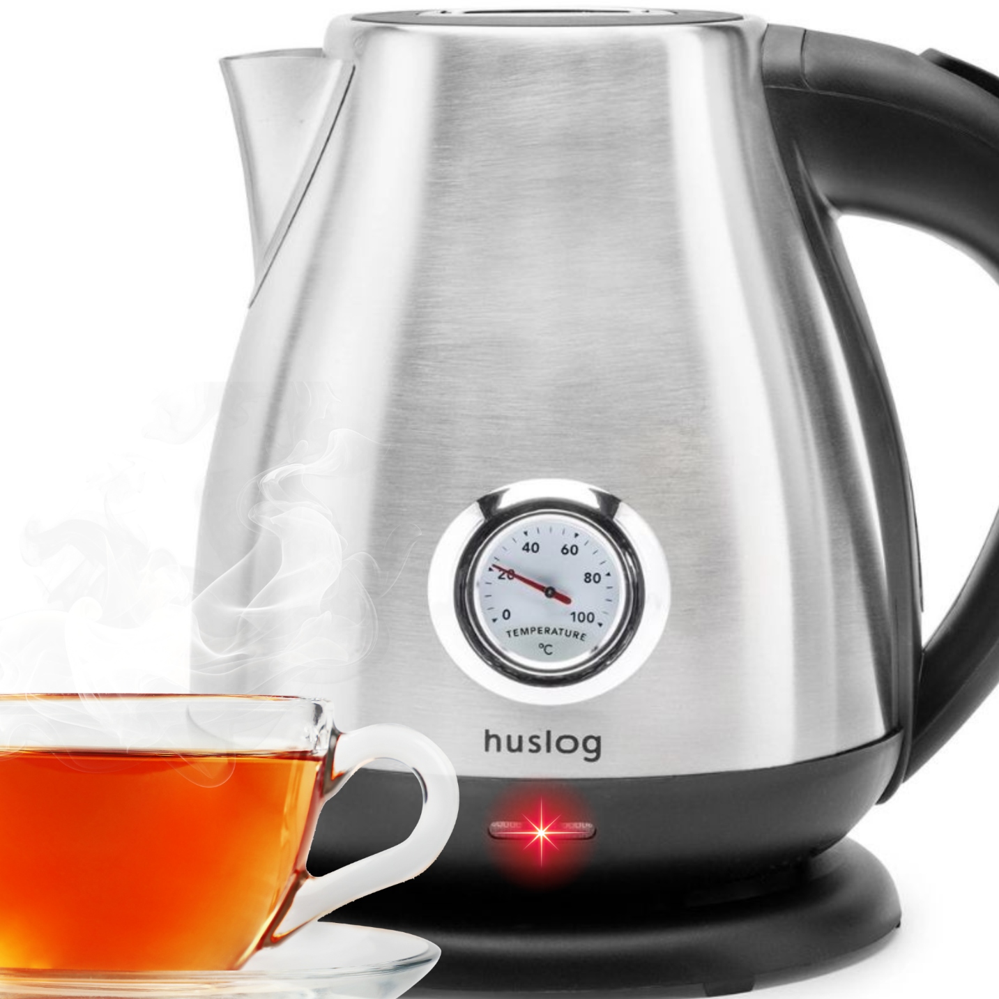 Fierbator electric fara fir Huslog, 1.7L, 2200W, Termometru analogic, Baza rotativa 360°, Otel inoxidabil - Fierbatoare Fierbator electric fara fir Huslog, 1.7L, 2200W, Termometru analogic, Baza rotativa 360°, Otel inoxidabil, Protectie sup
