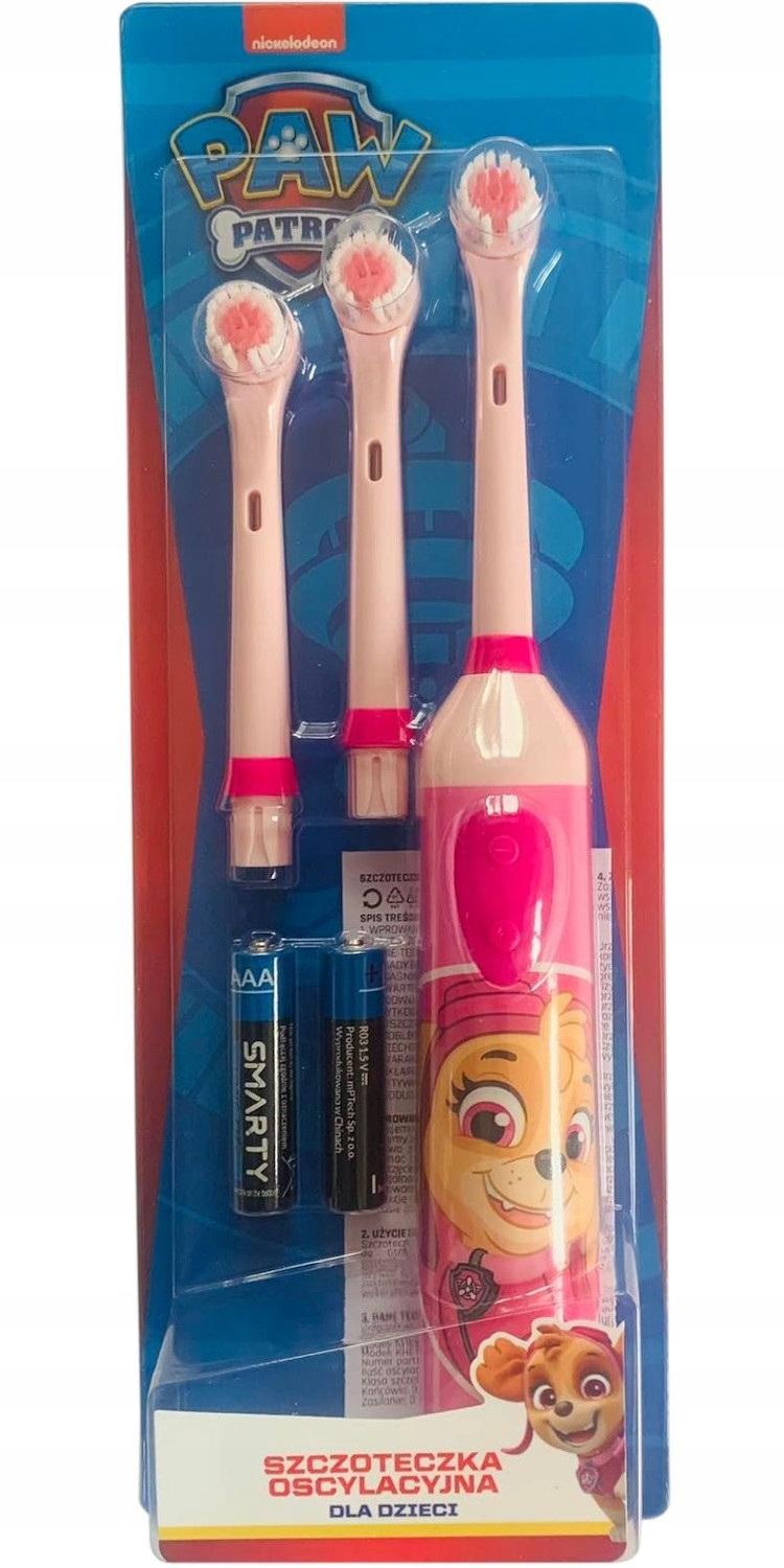 Periuta de dinti electrica copii Paw Patrol Skye, oscilanta 8000 miscari/min, 3 capete incluse, peri moi, IPX4, baterii