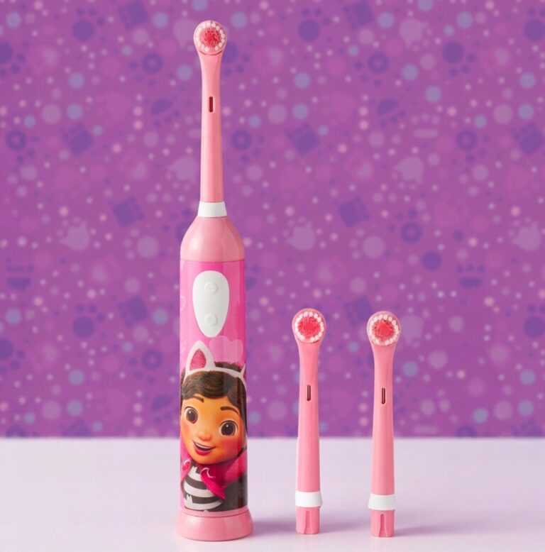 Periuta de dinti oscilanta pentru copii Gabby's Dollhouse, 6000 miscari/min, 3 capete incluse, 2 baterii AAA, peri moi,