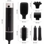 Uscator de par, perie si ondulator Huslog Multistyler 6 in 1, 1200W, Ionizare, 6 accesorii, 3 trepte temperatura si aer, cablu rotativ 360°, coafare si uscare, negru