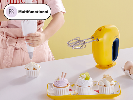 Mixer de mana Comfee Monster Chef MJ-HM30W115A, 130W, 5 trepte de viteza, accesorii inox detasabile, Galben