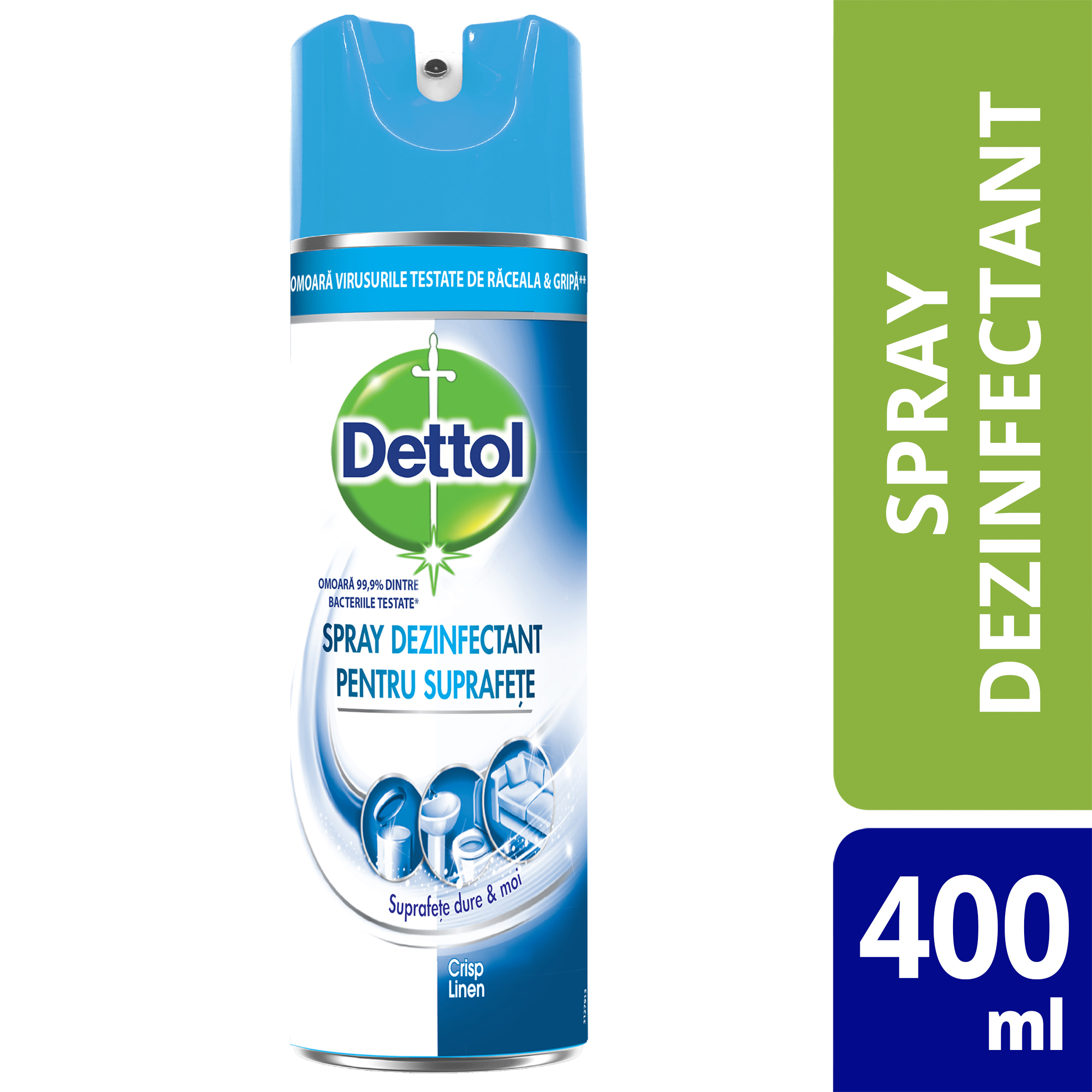 Spray dezinfectant suprafete Dettol Crisp Linen, 400 ml - Detergenti universali Spray dezinfectant suprafete Dettol Crisp Linen, 400 ml