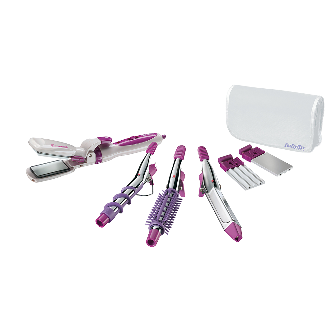 Ondulator BaByliss StyleMix 2020CE, 145°C, 8 accesorii, placi creponare, Alb/Roz - Ondulatoare Ondulator BaByliss StyleMix 2020CE, 145°C, 8 accesorii, placi creponare, Alb/Roz
