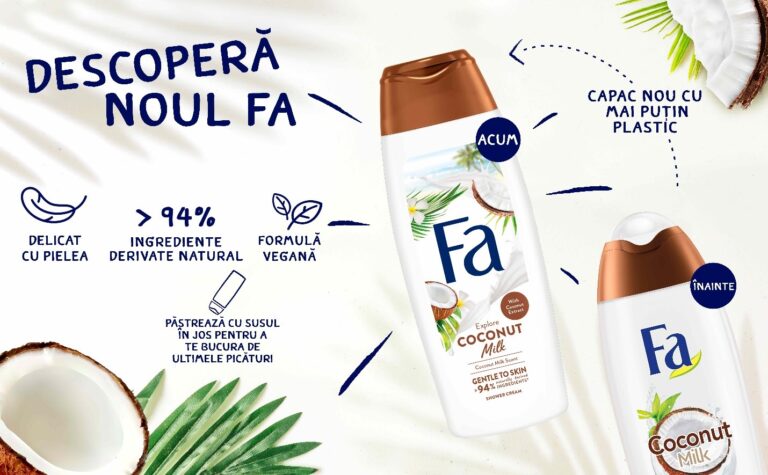 Gel de dus Fa Coconut Milk cu extract natural de nuca de cocos, Femei, 400 ml