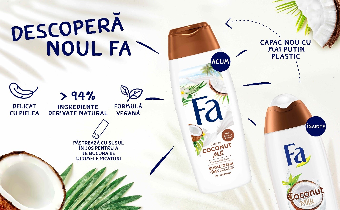 Gel de dus Fa Coconut Milk cu extract natural de nuca de cocos, Femei, 400 ml - Geluri de dus Gel de dus Fa Coconut Milk cu extract natural de nuca de cocos, Femei, 400 ml