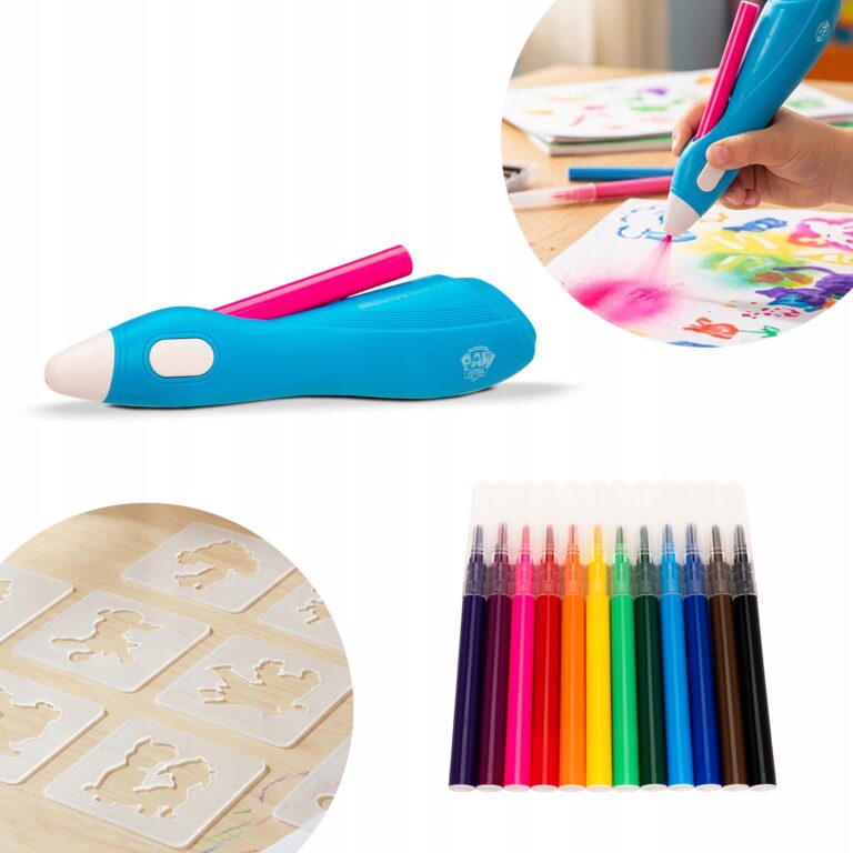 Set pictura Huslog cu aerograf, 12 cartuse, 30 sabloane, albastru, 17.7x4.6x4.2cm